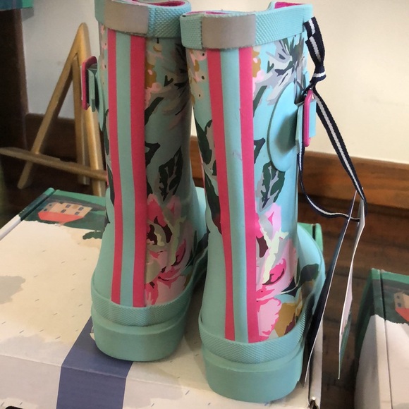 Joules kids Floral Rain Boots - Teal and Pink size US 11 NWT - Picture 3 of 4